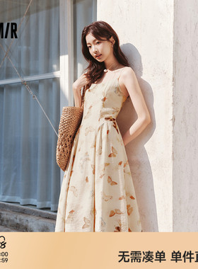森马连衣裙女显瘦甜美度假风2025夏季新款森系满印吊带裙浪漫文艺