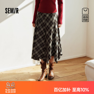 商场同款|森马半身裙女春季不规则2026新款显瘦时尚复古风格子裙