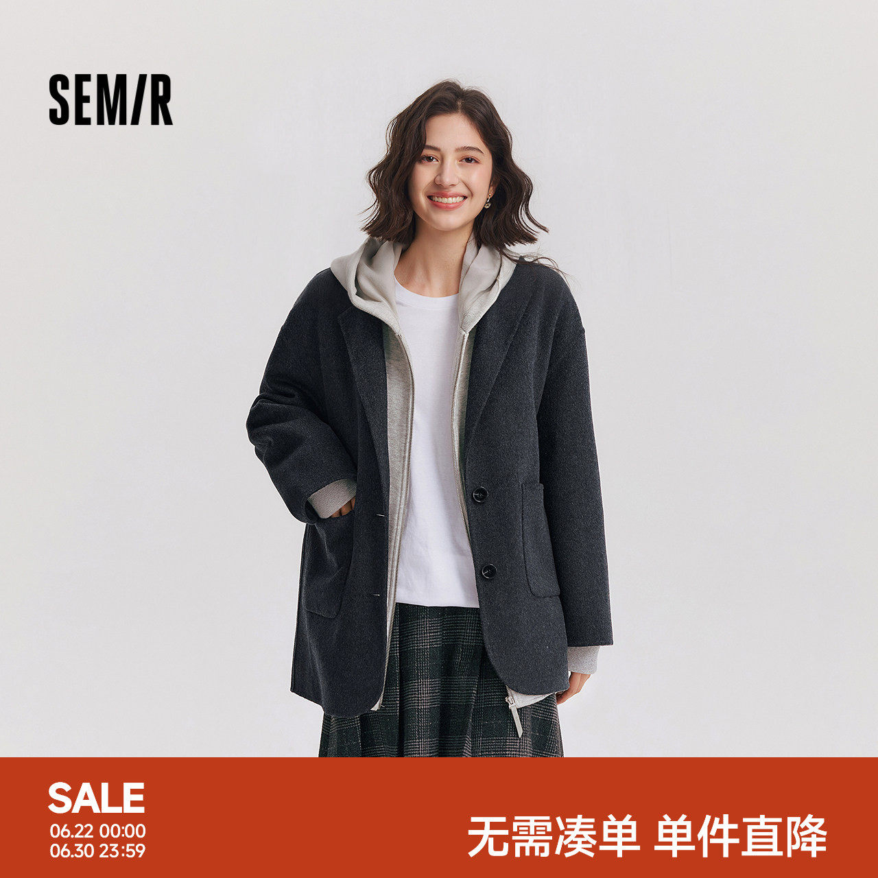 森马外套女深秋衣服通勤加厚毛呢西装百搭宽松大衣2024冬新款夹克