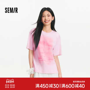 森柔|森马短袖T恤女夏季图案宽松落肩个性小众chic温柔系甜美上衣