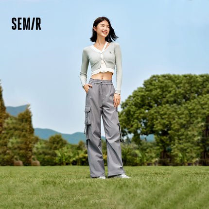 森马休闲裤女肌理质感卫裤女士简约黑色裤子秋冬季运动长裤加绒厚