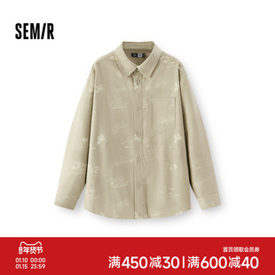 森马迪士尼合作系列长袖衬衫男春季米奇满印宽松翻领上衣低调简约