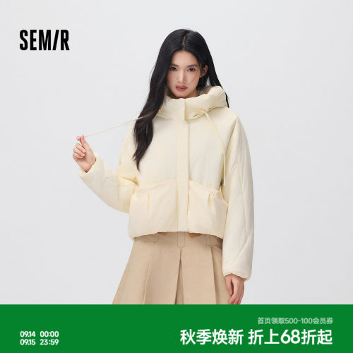 森马温柔连帽肌理宽松花苞棉服女