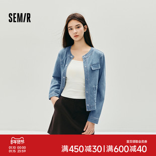 森马牛仔外套女秋季短款圆领2025新款小香风百搭时尚潮小个子夹克