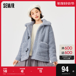 森马外套女蝴蝶结仿羊羔毛2022冬季新款宽松甜美女生百搭上衣流行