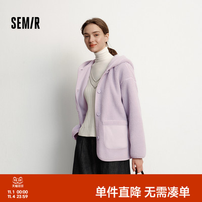 森马仿羊羔毛两面穿中长款外套女