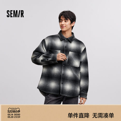 森马复古格纹夹克质感毛呢外套男