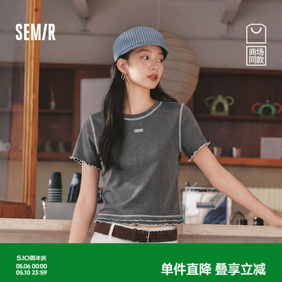 森马木耳边修身短款短袖T恤女