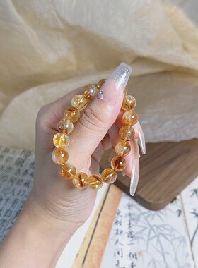 一夜暴富天然金发晶手链人造巴西黄色水晶黄水晶手串黄发晶男女款
