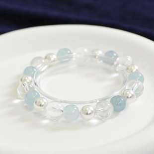 冰透双色珠人造海蓝宝手链女高级感串珠学生闺蜜手串礼物轻奢水晶