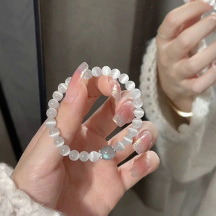 A级猫眼石手链女搭灰月光百搭清新时尚 感单圈手链闺蜜手链手串女
