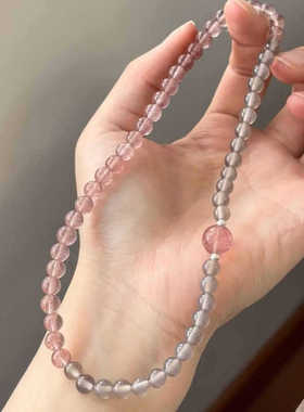 桃花草莓晶手串灰仿玛瑙粉水晶手链双层叠戴新中式国风手工串珠