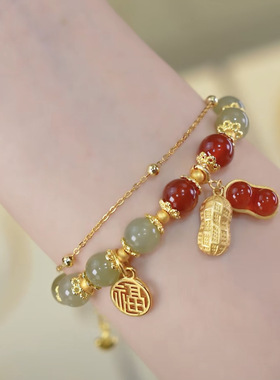 好事花生双链仿天然红玛瑙手链女生高级感小众设计手串送闺蜜转运