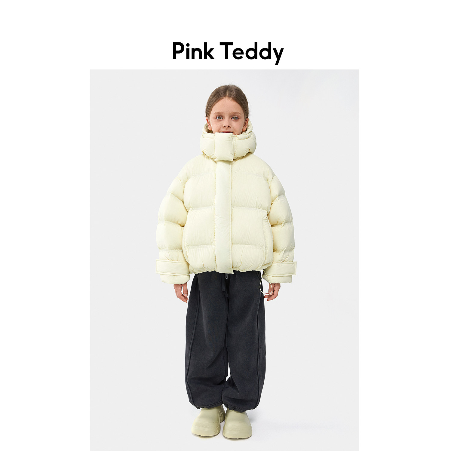 PinkTeddy童装女童羽绒服黄色新款冬季面包服儿童装短款柔软外套