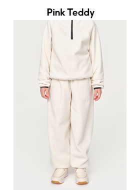 PinkTeddy童装儿童白色卫裤秋冬季新款休闲女童宽松长裤加绒裤子