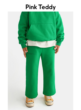 PinkTeddy童装儿童绿色长卫裤2023春秋季女童直筒裤子长裤