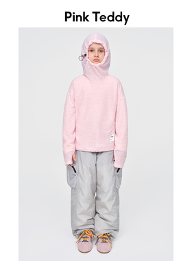 PinkTeddy童装儿童宽松长袖P绒T恤秋冬季女童粉色内搭连帽打底衫