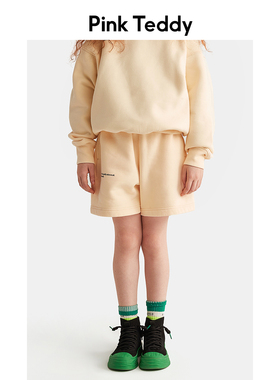 PinkTeddy童装儿童米白短卫裤2023春秋季女童装百搭裤子