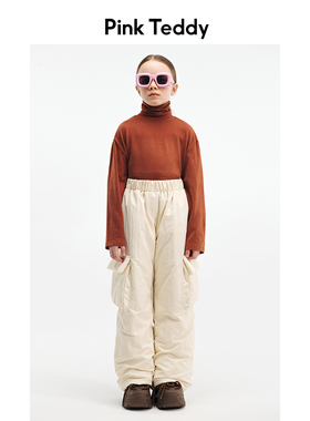 PinkTeddy童装儿童极简长袖T恤2024秋冬季女潮德绒高领内搭打底衫