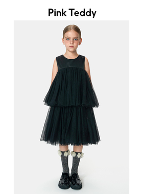 PinkTeddy儿童连衣裙夏装醋酸女童拼接网纱公主裙蛋糕裙子特价