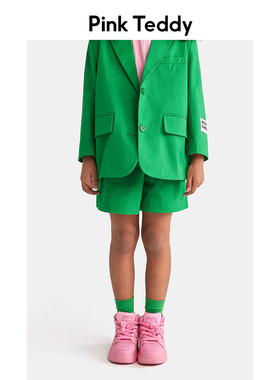 PinkTeddy童装 儿童绿色西装短裤春秋装女童五分裤极简百搭