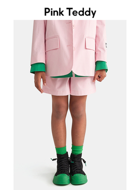PinkTeddy童装儿童粉色西装短裤春秋装女童极简五分裤经典系列