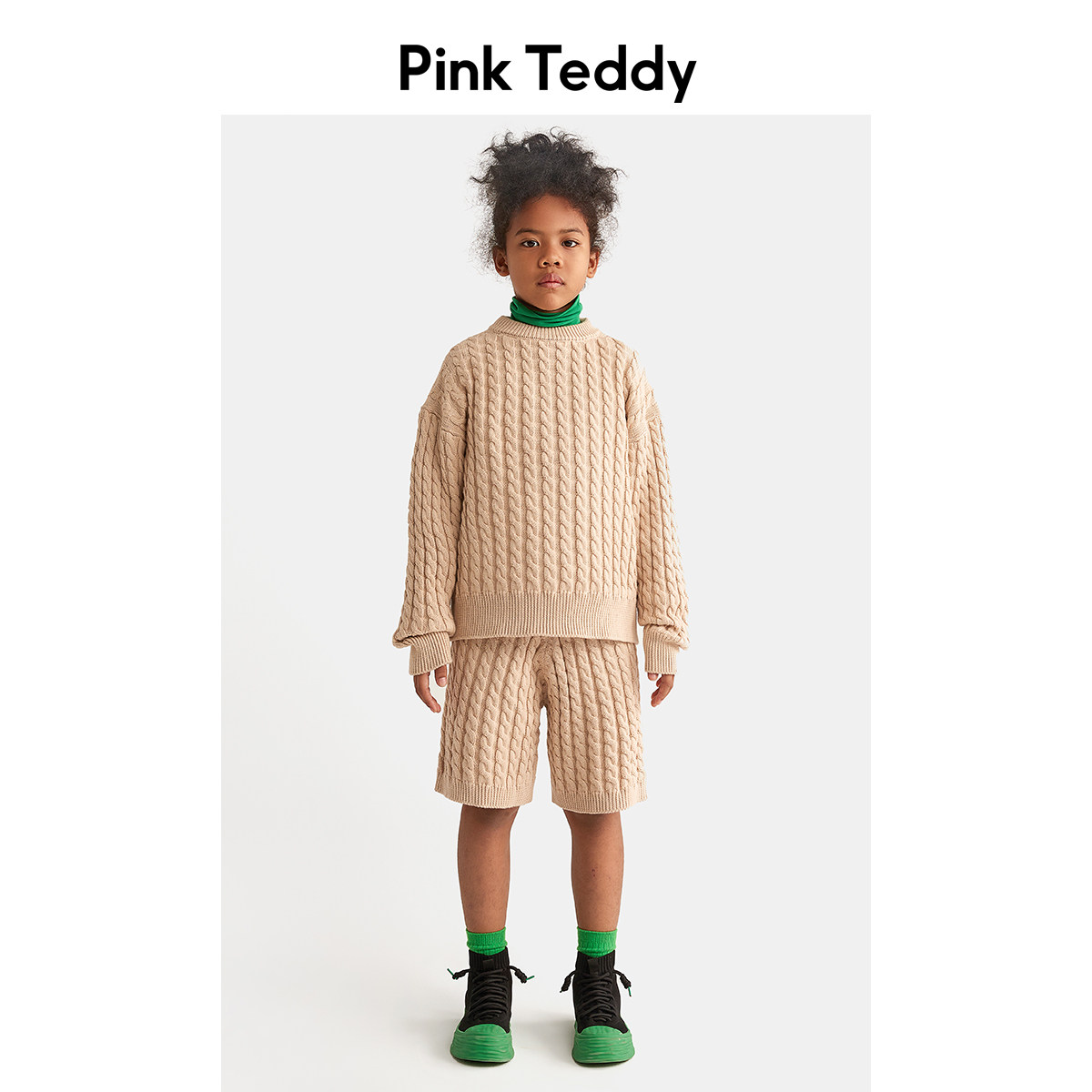 PinkTeddy童装女童毛衣2023春秋儿童加厚针织麻花圆领套头上衣