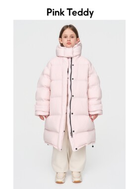 PinkTeddy童装儿童粉色泡芙柔软羽绒服新款冬季女童装长款外套
