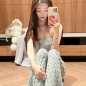 套装 11.11Winema晓雪 灰色麻花纹 针织抹胸阔腿裤 4th reck1es