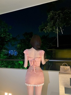 鱼骨瘦V型下摆低腰带打底裤 3.4 套装 辣妹 半裙 Winema晓雪三文鱼