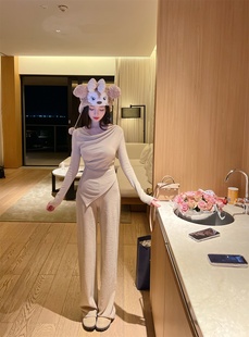 腰身设计感斜肩阔腿长裤 暖暖look微微加绒很漂亮 过年一套 1.11