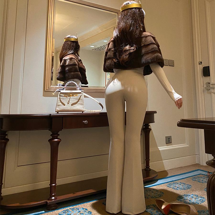 WINEMASNOW紫标小母貂皮草短款