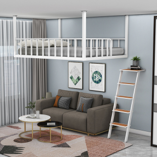 简约现代loft省空间铁艺吊床出租房高架床阁楼床公寓床宿舍上铺床