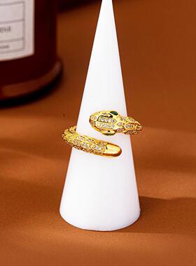 越南沙金灵蛇镶锆开口戒