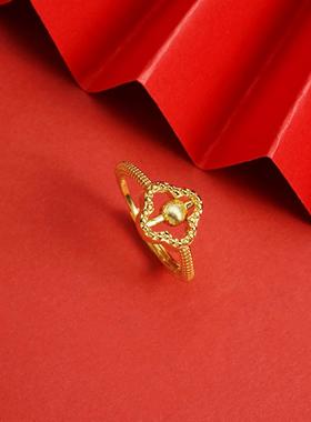 越南沙金四叶草镂空女戒