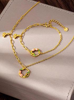 简约郁金香手链女沙金项链