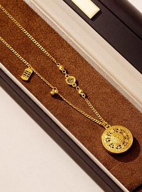 福字罗盘锁骨链女沙金复古