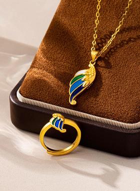 复古沙金孔雀羽项链女款