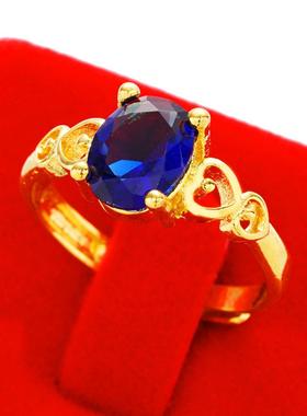 越南沙金戒指仿钻彩宝石指环久不掉色黄铜配饰碧玺色开口仿真女戒