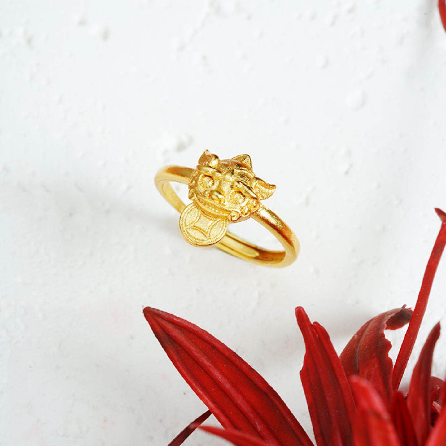 新款越南沙金戒指民族风吞金兽铜钱币指环女国潮久不掉色饰品