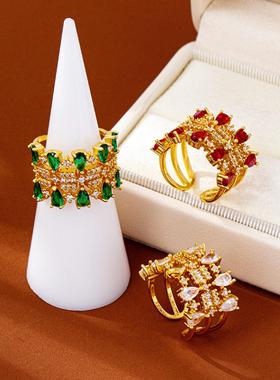 设计感镶锆多层开口戒指女越南沙金指环久不掉色义乌饰品