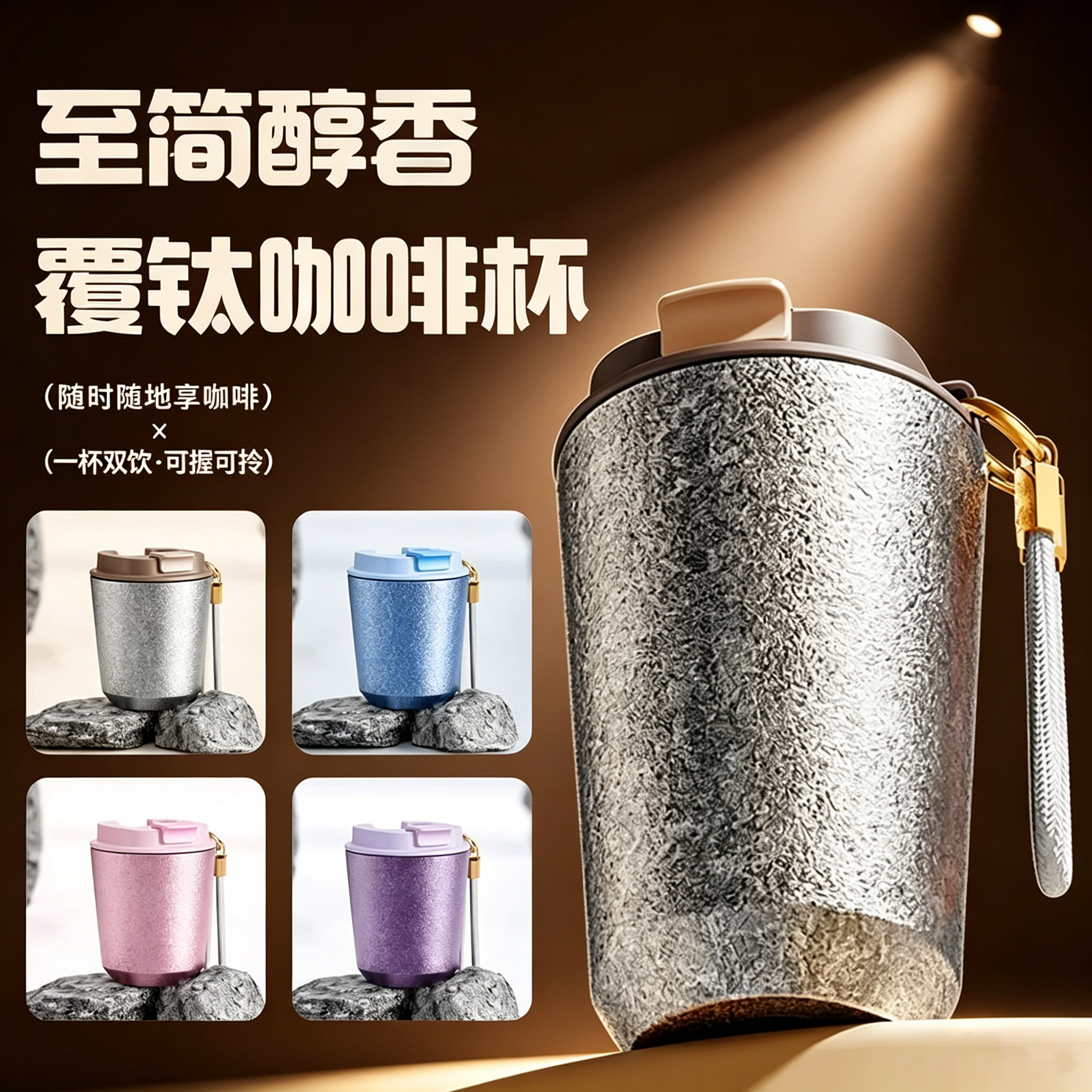 德国高颜值轻奢钛杯咖啡杯男女士便携水杯保温杯办公茶杯覆钛水杯