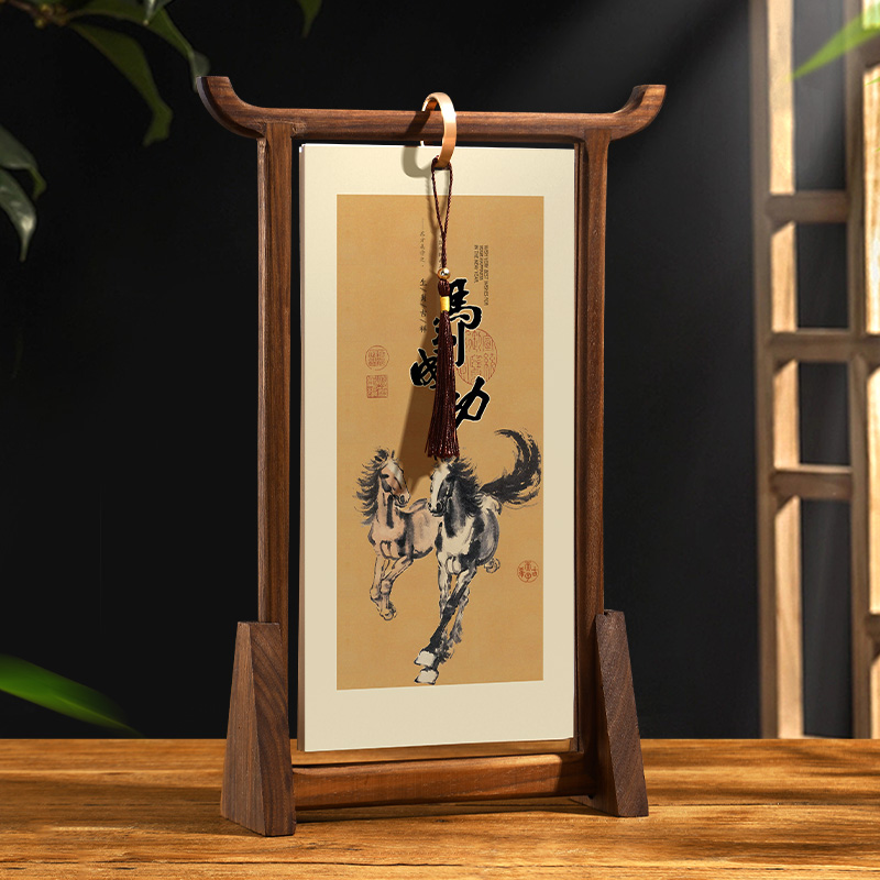 新款2026年台历实木台座复古中国风商务办公桌面摆件木质日历实用烫金方扣木质日历送客户伴手礼