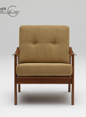 日本karimoku原装进口欧式复古小户型实木布艺单人小沙发现代简约