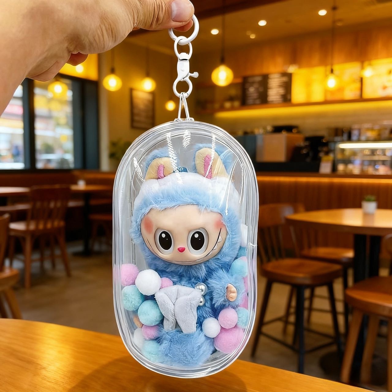 泡泡玛特labubu新加坡限定版鱼尾狮高清套遛娃包透明保护壳防尘罩