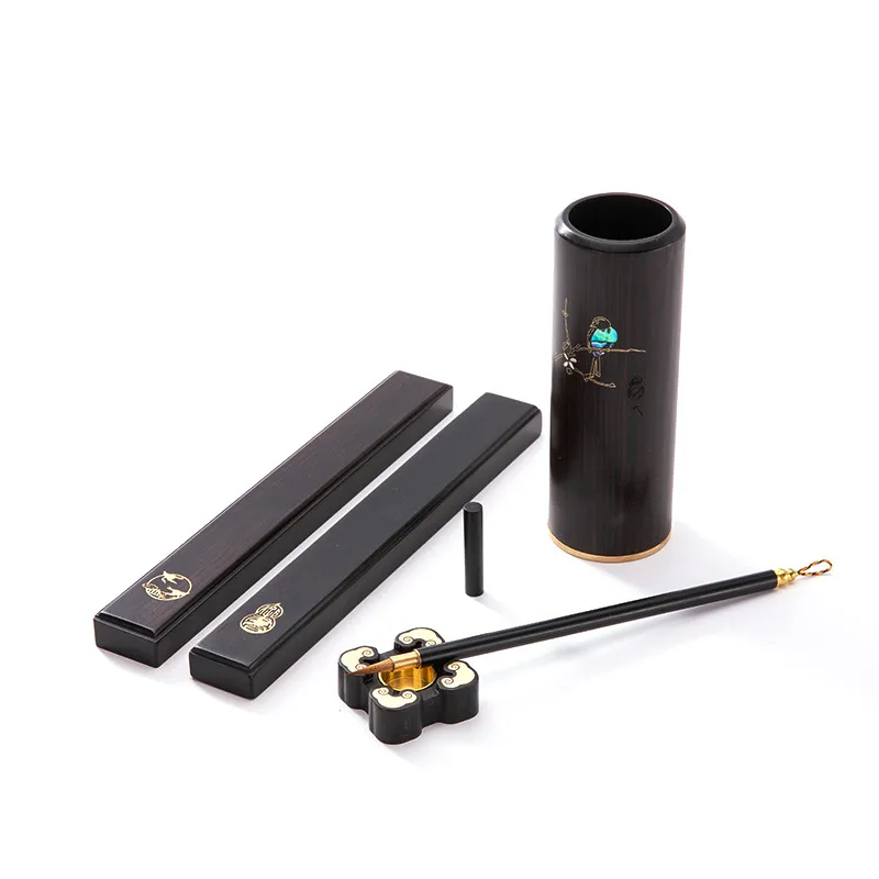 笔筒文房四宝文创简约商务会议伴手礼品红木毛笔祥瑞文房套装黑檀