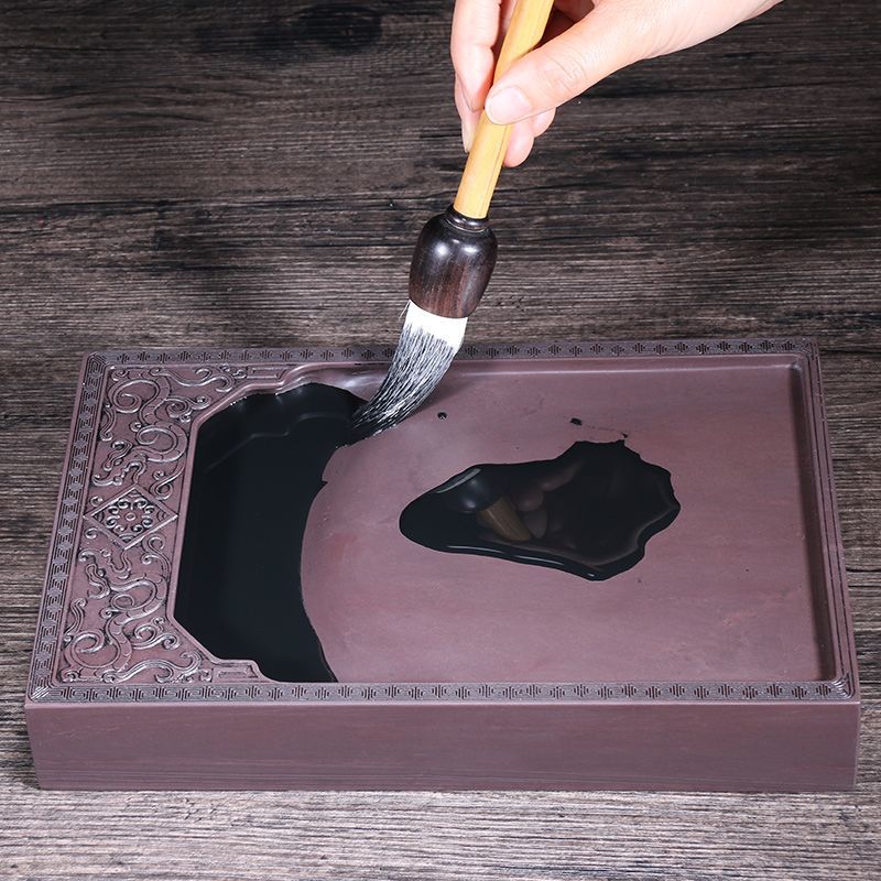 肇庆端砚纯天然原石10寸古双龙方形砚四大名坑宋坑带盖书法大砚台