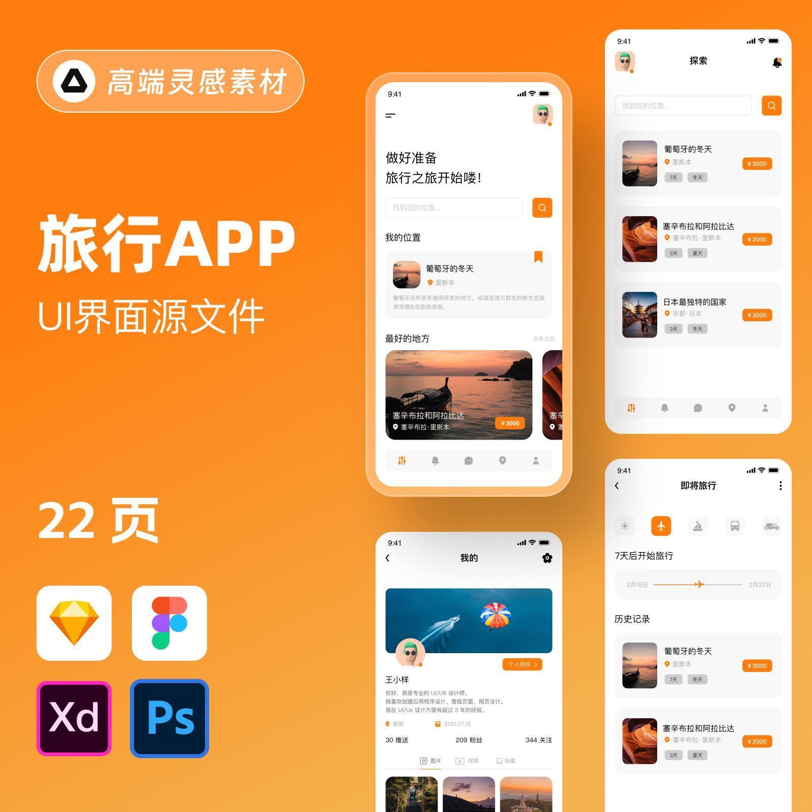 旅行APP小程序整套中文UI界面PSD/FIGMA格式源文件设计素材模板