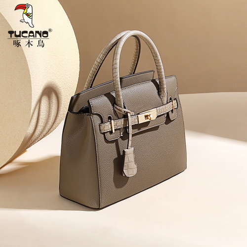 啄木鸟真皮手提女包大气铂金包