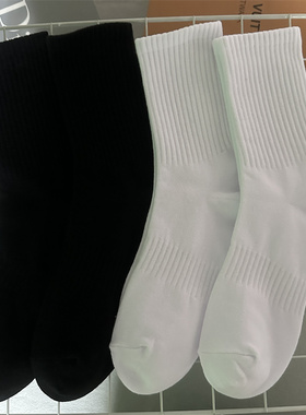 白色袜子女中筒袜春秋百搭纯棉ins潮运动长筒袜夏季纯色长筒男袜